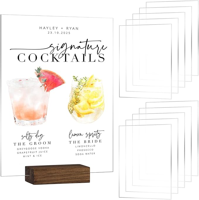 10 Pack 8x10 Inch Clear Acrylic Sign Blank, DIY Blank Clear 8x10 Acrylic Sheet 1/8 inch Thick for Wedding Reception Sign Party Events, Wood Stand NOT Included