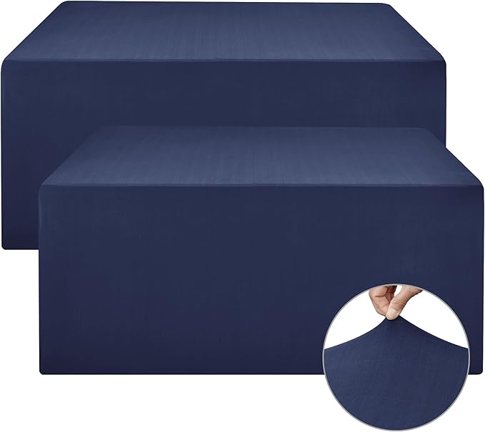 Nasitos 2 Pack - 48 x 24 Inch Navy Rectangle Tablecloths for 4 Foot Tables, Fitted Table Covers with Stain & Wrinkle Resistant Spandex/Polyester Fabric, Ideal for Parties, Craft Show, Trade Show