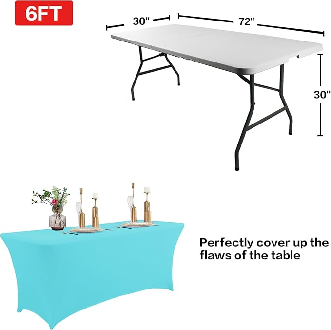 IVAPUPU 2 Pack 6FT Table Cloth for Rectangular Fitted Events Stretch Blue Mist Table Covers Washable Cover Spandex Tablecloth Protector for Party, Wedding, Cocktail, Banquet, Festival