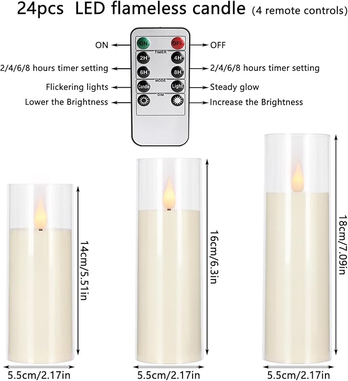 24-Pack A-Series Acrylic LED Flameless Candles with Remote Control - Perfect for Families, Parties, and Special Occasions