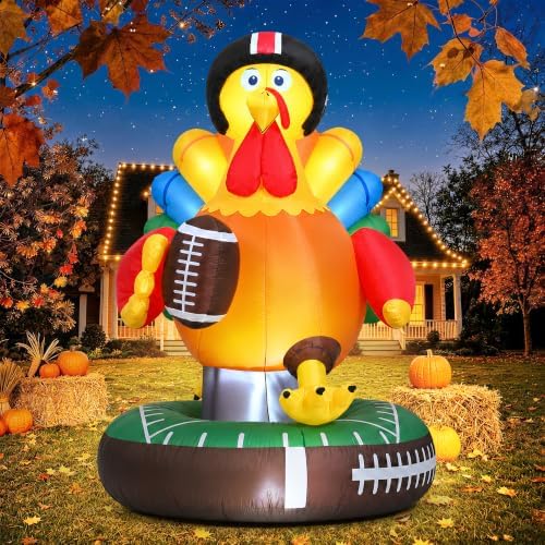 TISEJOY 6FT Football Inflatable Turkey, Thanksgiving Inflatables Outdoor