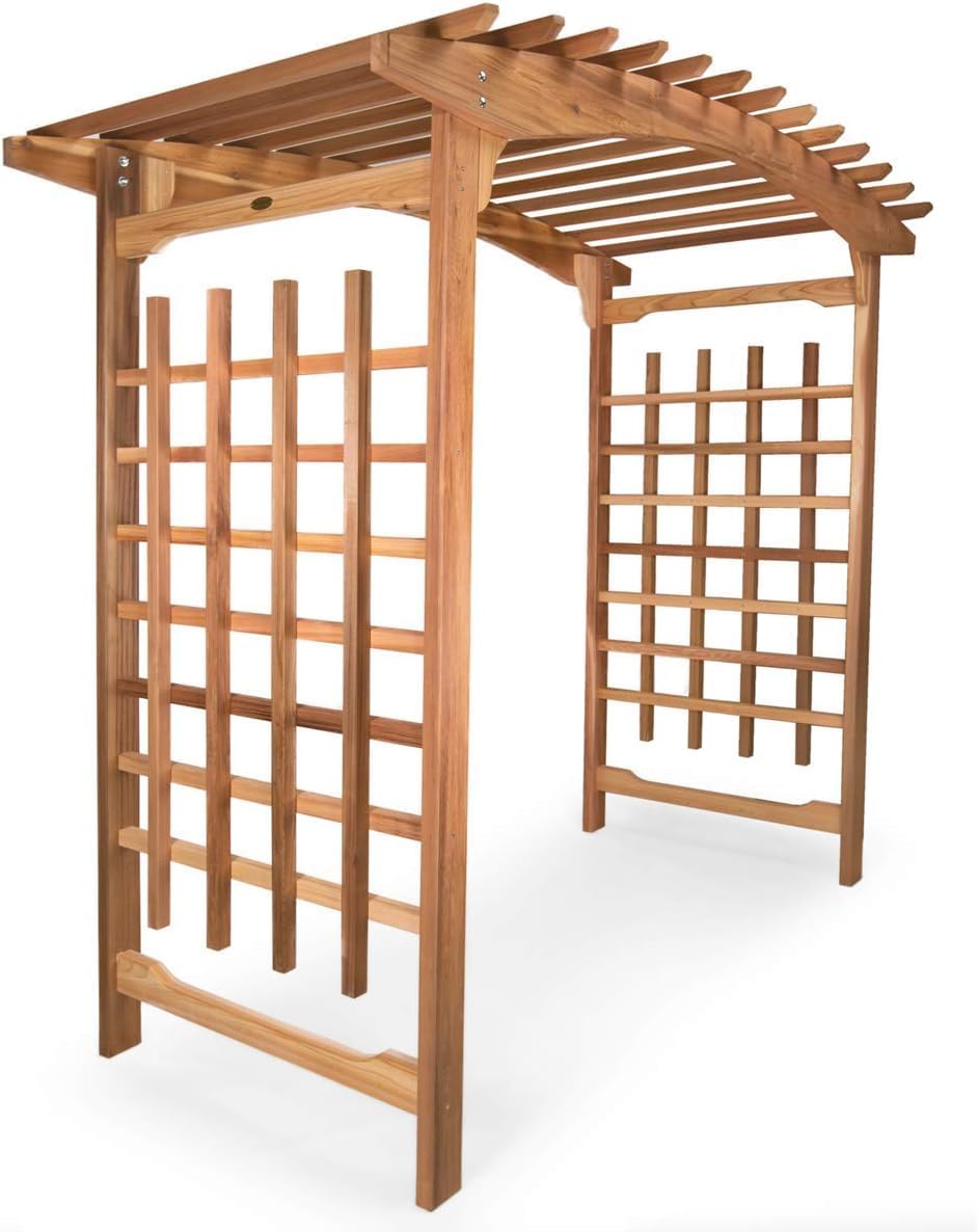 All Things Cedar 8-Ft Pagoda Arbor Garden Arch Trellis, Red Cedar