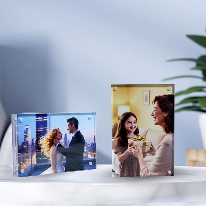 5×7 Acrylic Photo Frames 3 Pack,12mm+12mm Thick Magnetic Double Sided Free-Standing Transparent Picture Frame for Tabletop Display. (Transparent, 5X7)