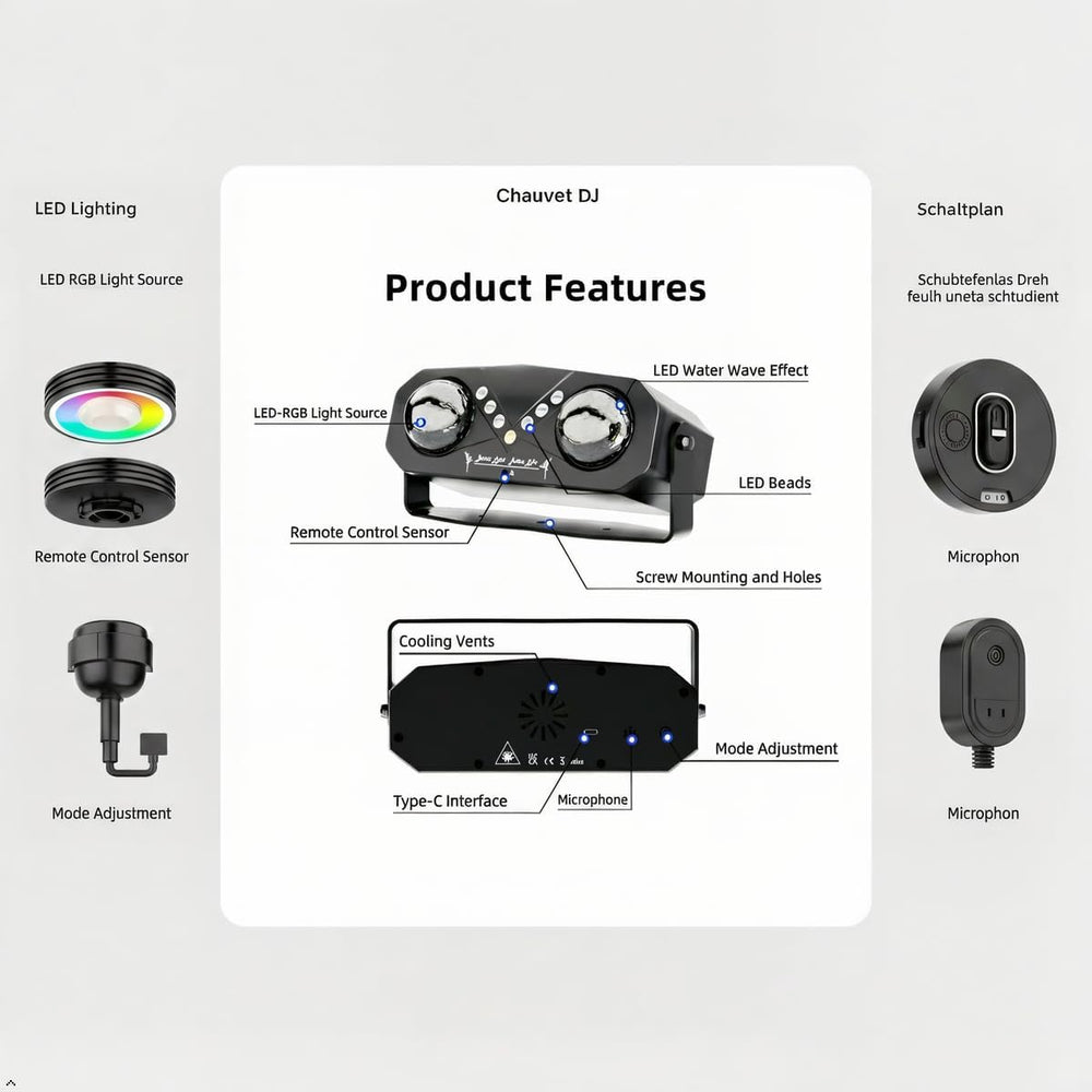 Party Light with Dual RGB Disco Balls and V-Shaped LED Beads