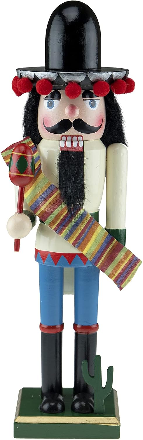 Clever Creations Mexican 14 Inch Traditional Wooden Nutcracker, Festive Christmas Décor for Shelves and Tables
