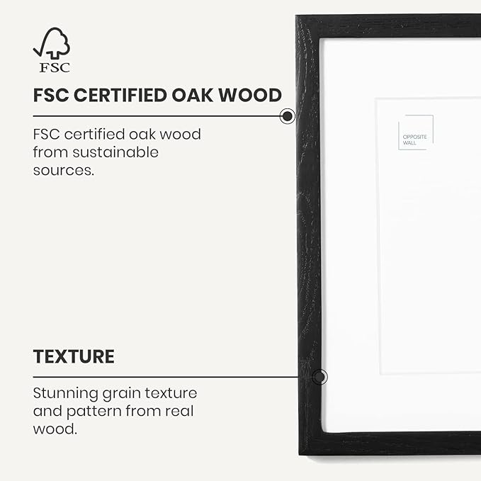 Opposite Wall - 22x28 in - Black Solid Oak Wood Picture Frame - Lightweight, Versatile & Shatterproof - Wall Hanging Poster or Photo Frame - Wall Decor for Office, Gallery & Home