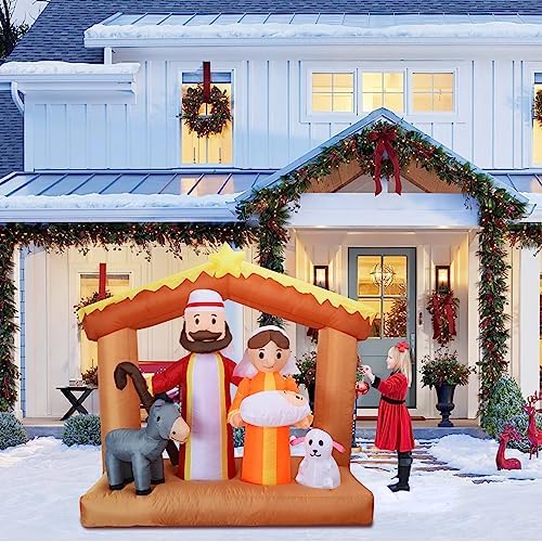 6FT H Christmas Inflatable Nativity Scene with Build-in LED Lights, Christmas Inflatable Outdoor Indoor Decorations Large Party Yard Decoration (The Nativity)