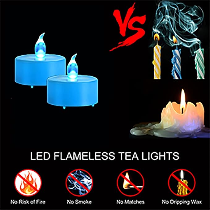 Nancia Tea Lights, 100PACK Blue Flameless LED Tea Lights Candles, Flickering Warm Yellow, 200 Hours Battery-Powered Tea Light, Ideal Party, Wedding, Birthday, Gifts Home Decoration