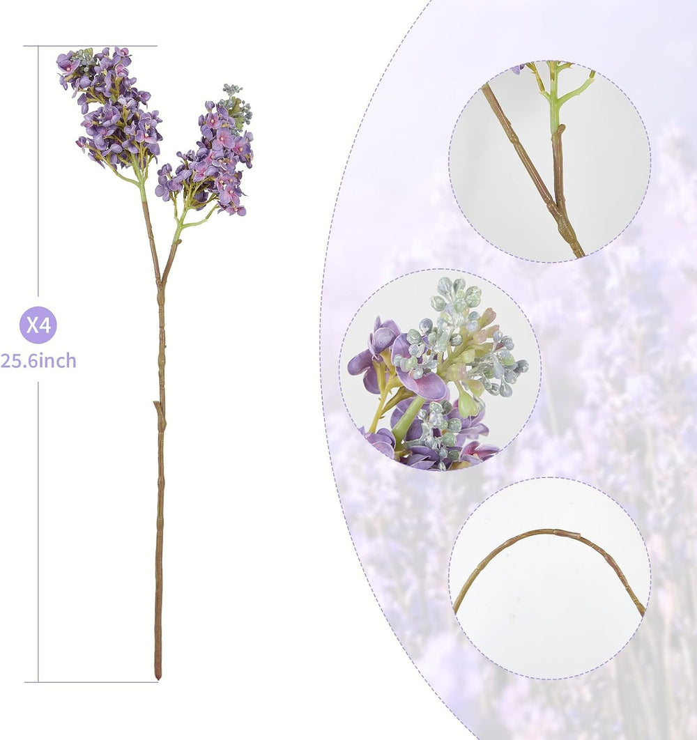 4PCS 25.6inch Lilac Artificial Flowers Purple Fake Delphinium Long Stem Silk ...