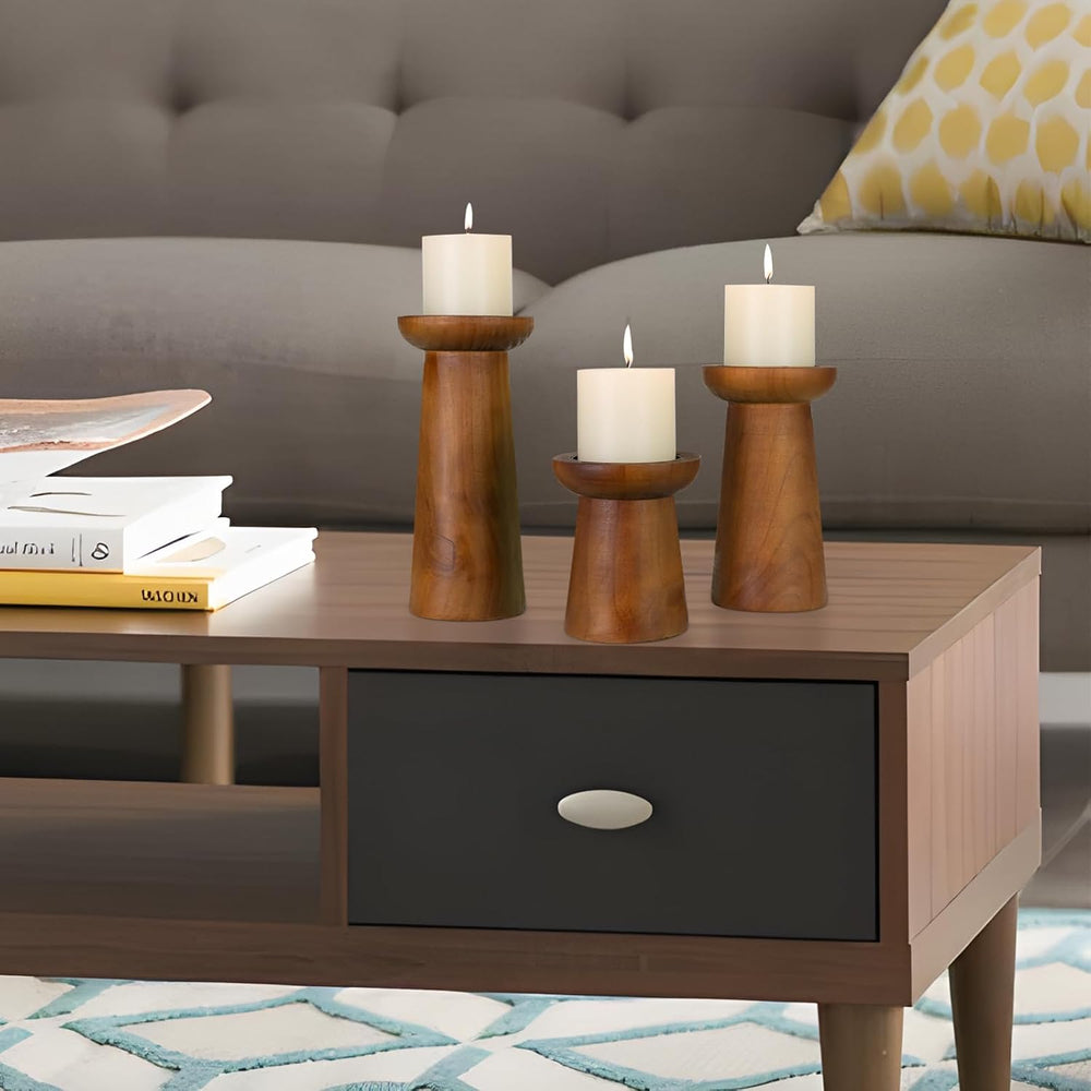 Pillar Candle Holders Set of 3， Wooden Candle Holders， Decorative Wood Candle...