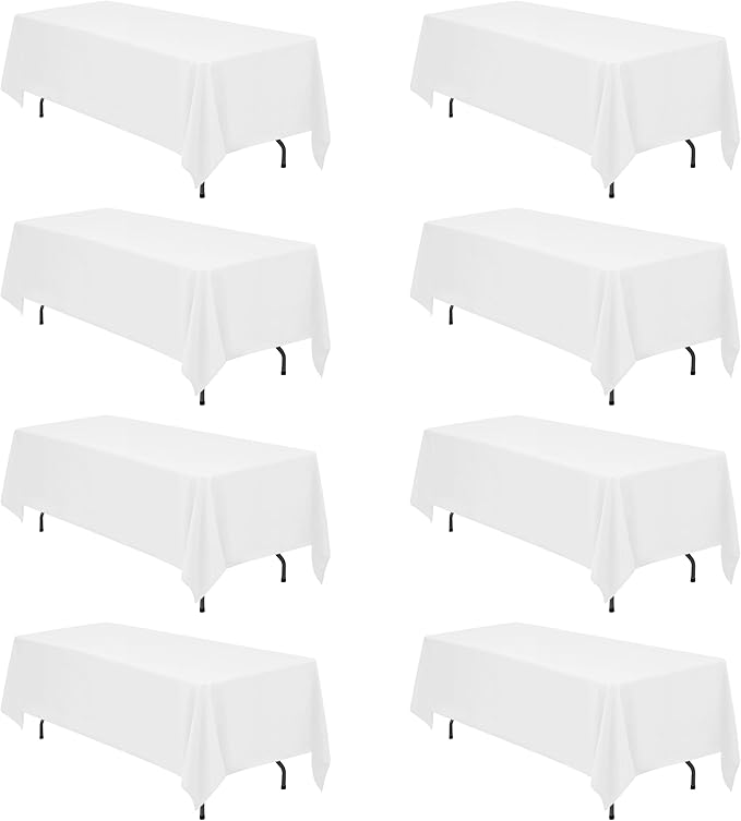 BRILLMAX 8 Pack White Tablecloths 70 x 120 Inch for 6ft or 8ft Rectangle Tables - Rectangular Bulk Linen Polyester Fabric Washable Cloth Cover for Wedding Reception Banquet Birthday Party