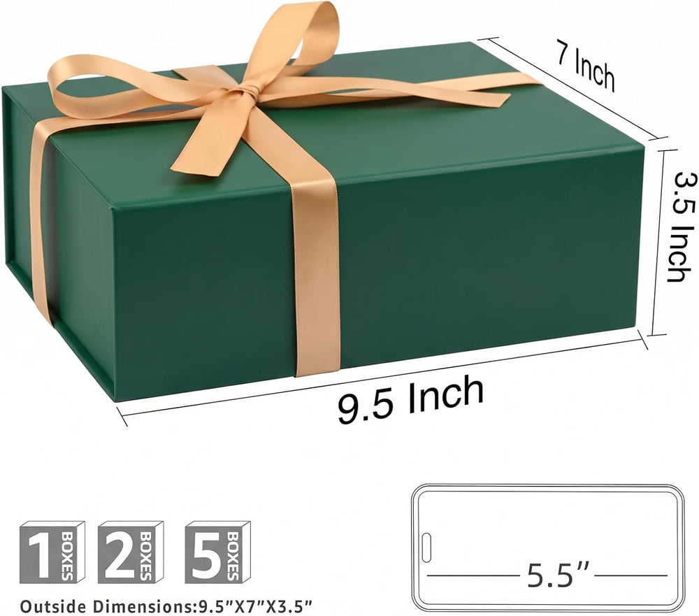 5 Pack 9.5"x7"x3.5" Dark Green Gift Box for Christmas with Mag...
