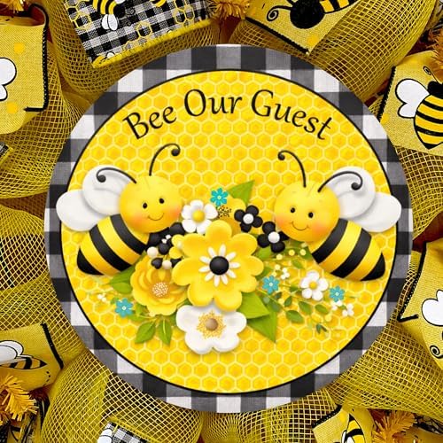 Spring Wreath, Luxury Handmade - Bee Our Guest” Front Door Decor, 24 or 28 Inch
