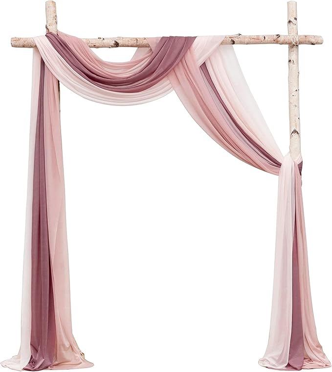 Floroom Wedding Arch Draping Fabric 3 Panels 20Ft Chiffon Fabric Drapes Arbor Drapery Wedding Ceremony Reception Swag Decorations (Mauve +Dusty Rose +Blush)