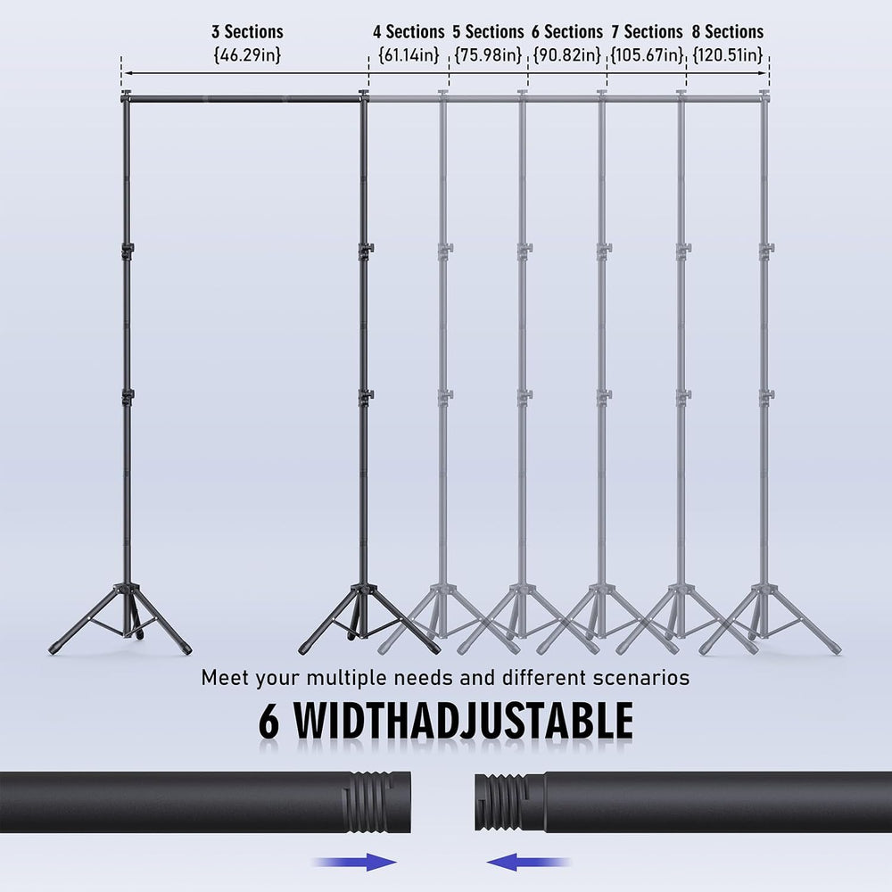 Backdrop Stand Kit - 6 Widths, 10x8.5ft Adjustable Background Stand for Parti...