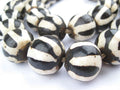 The Bead Chest Batik Bone Beads - Full Strand of Fair Trade African Beads (Sphere, Zebra Design)