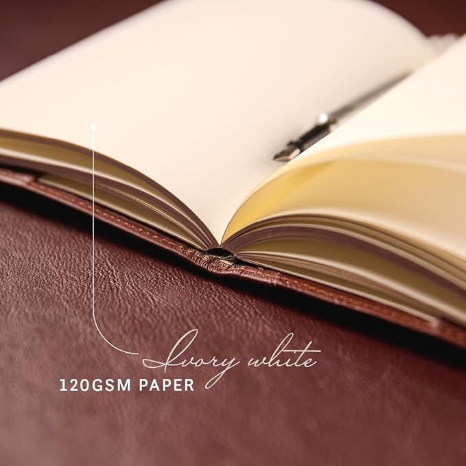 Luxury Leather Refillable Journal/Writing Notebook for Men & Women, Reusable Full-grain Leather Cover, 120gsm Thick Paper, Blank, Dotted, Lined Refills