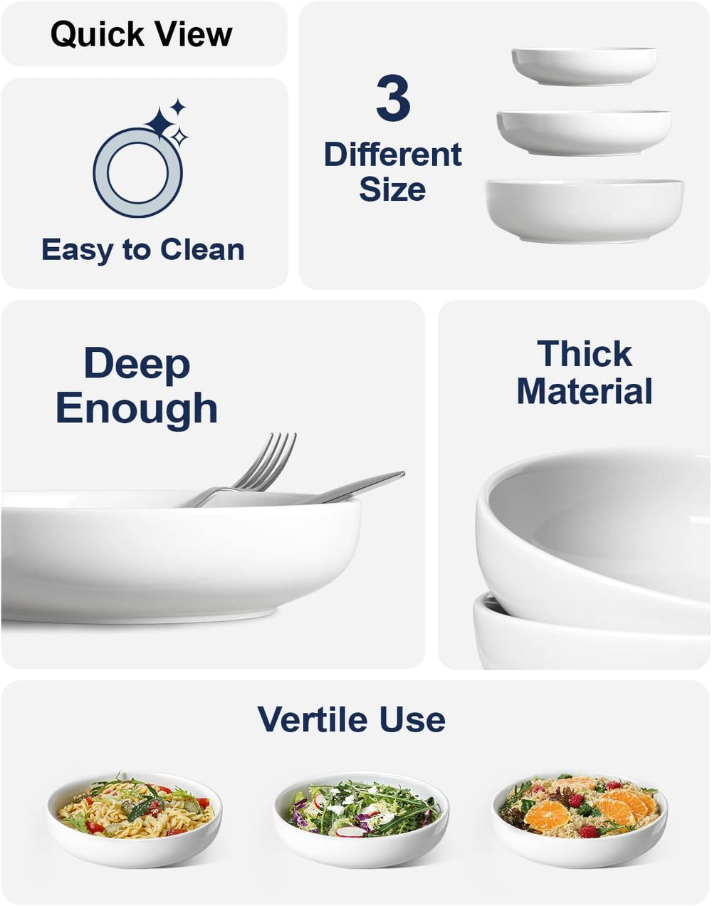 LE TAUCI Pasta Bowls 45 oz, Salad Bowls Set for Serving Soup, Pasta, Noodle, ...