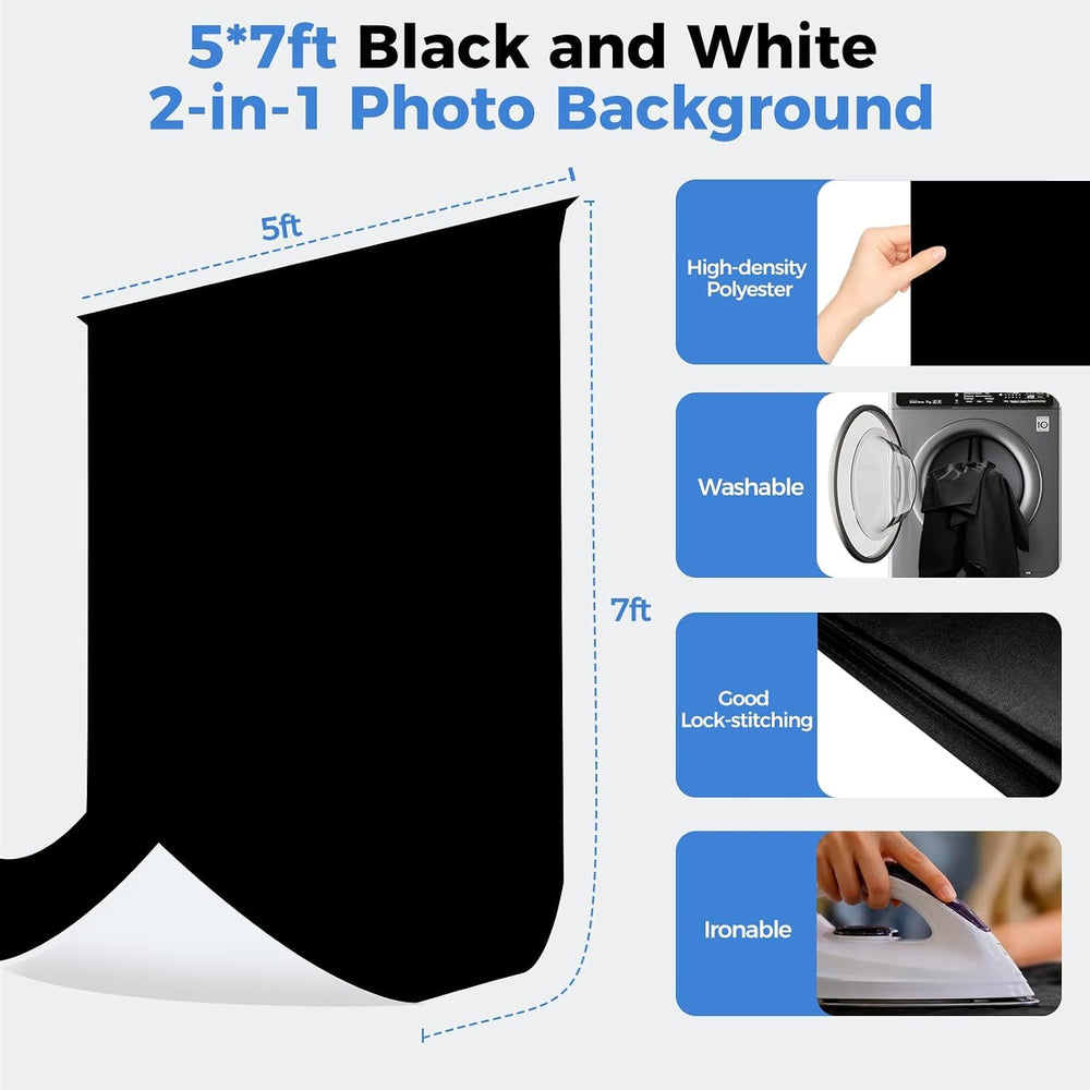 Emart 6.5x5ft 2in1 Black&White Photo Backdrop Stand Kit with T-Shape Stand