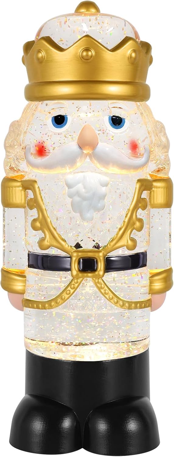 Nutcracker Christmas Snow Globe Lantern with 8 Music Songs & 6H Timer Water Snow Globe Lantern USB & Battery Operated for Christmas Festival Decorations Gifts (Gold Nutcracker)