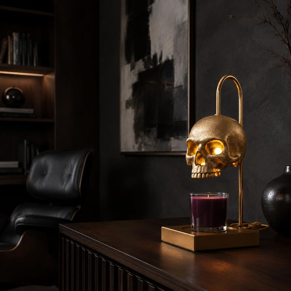 Nomnu Skull Candle Warmer Lamp with Timer and Dimmer, Golden Gothic Decor