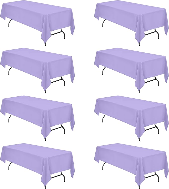BRILLMAX 8 Pack Lavender Tablecloths for 8 Foot Rectangle Tables 60 x 126 Inch - 8ft Rectangular Bulk Linen Polyester Fabric Washable Cloth Cover for Wedding Reception Banquet Birthday Party