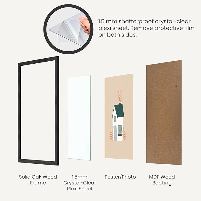 Opposite Wall - 12x16 in - Black Solid Oak Wood Picture Frame - Lightweight, Versatile & Shatterproof - Wall Hanging Poster or Photo Frame - Wall Decor for Office, Gallery & Home - 2 Pack