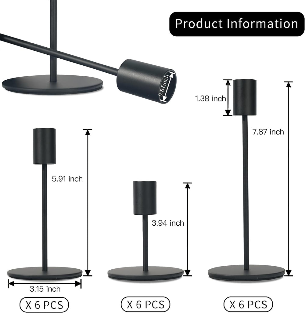 Black Candlestick Holders Set of 18, Bulk Decorative Metal Candelabra Fits 0....