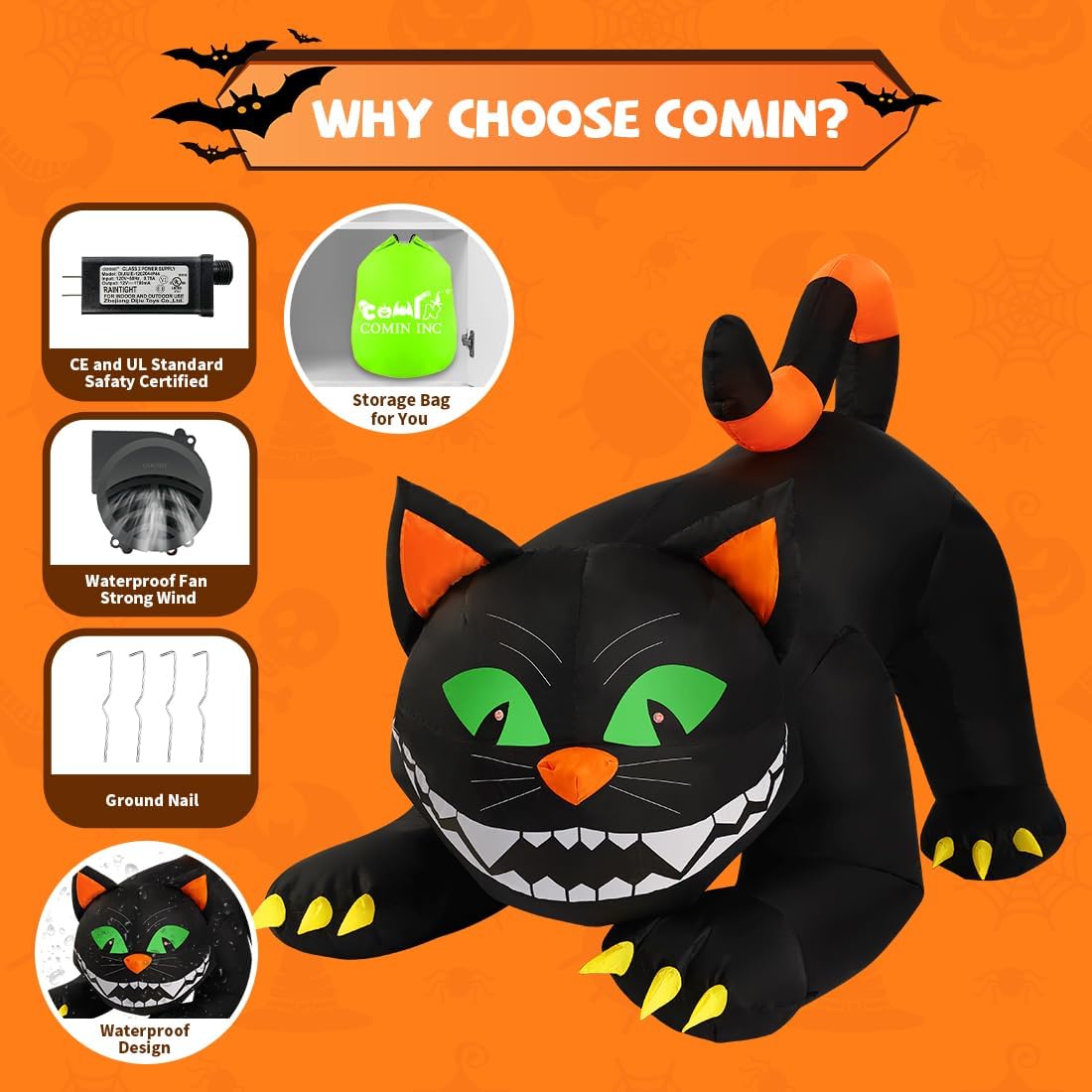 comin 6 ft halloween inflatables black cat outdoor, package contents