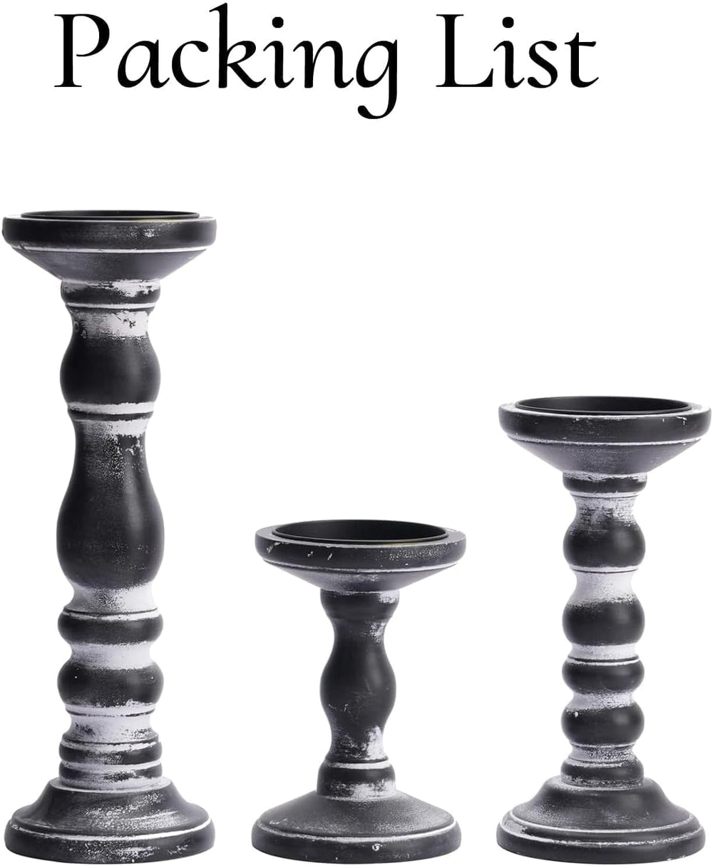 Wood Pillar Candle Holder: Rustic Distressed Black Candle Stand