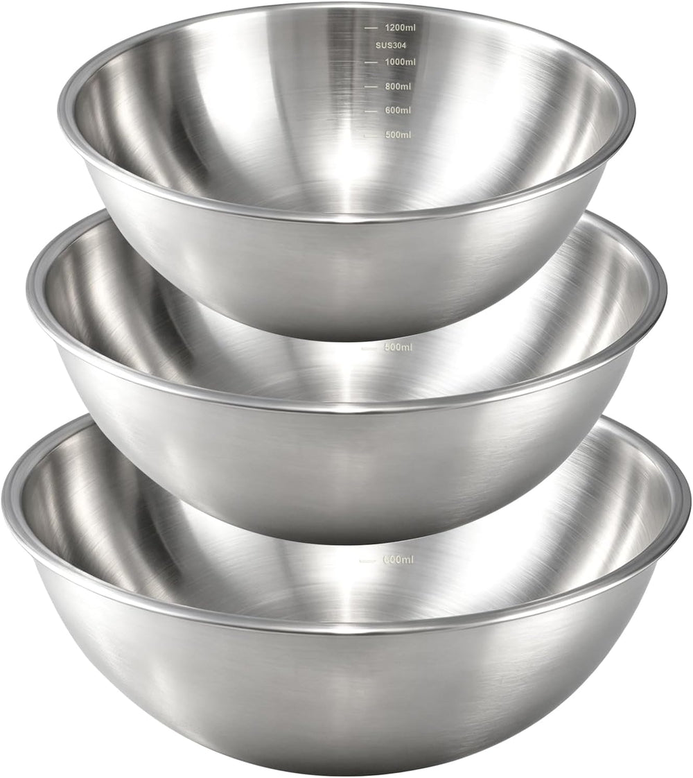 Gronivex Stainless Steel Mixing Bowls Set, 3-Piece (1.5, 2.2 & 3.4 Qt)