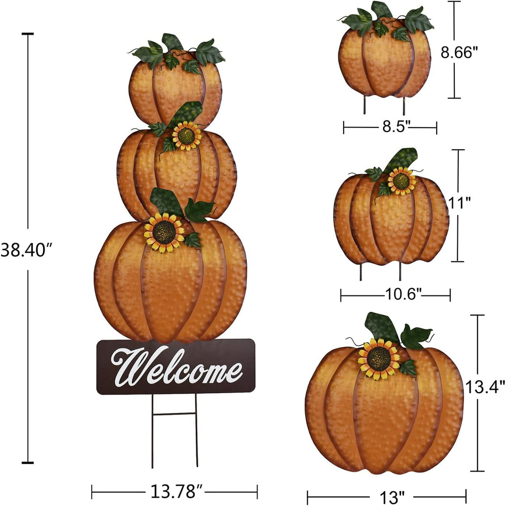 38.4"H Metal Pumpkin Garden Stake Fall Decoration Outdoor Welcome Yard Sign