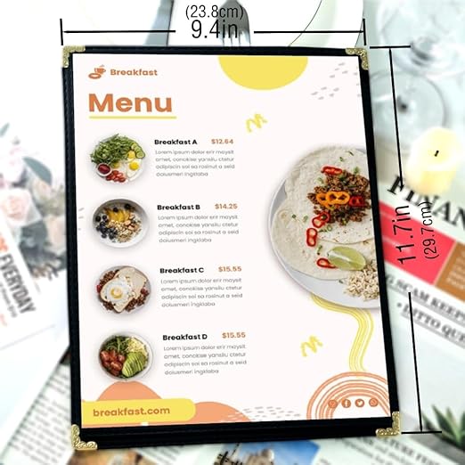 Goodsmart Restaurant Menu Covers – 25 Pack Black 2-View, Top-Loading Menu Holders, Vinyl & Plastic Café Menu Covers, Clear Menu Sleeves, Fits 8.5" x 11", Leather-Style Design, Gold Corners