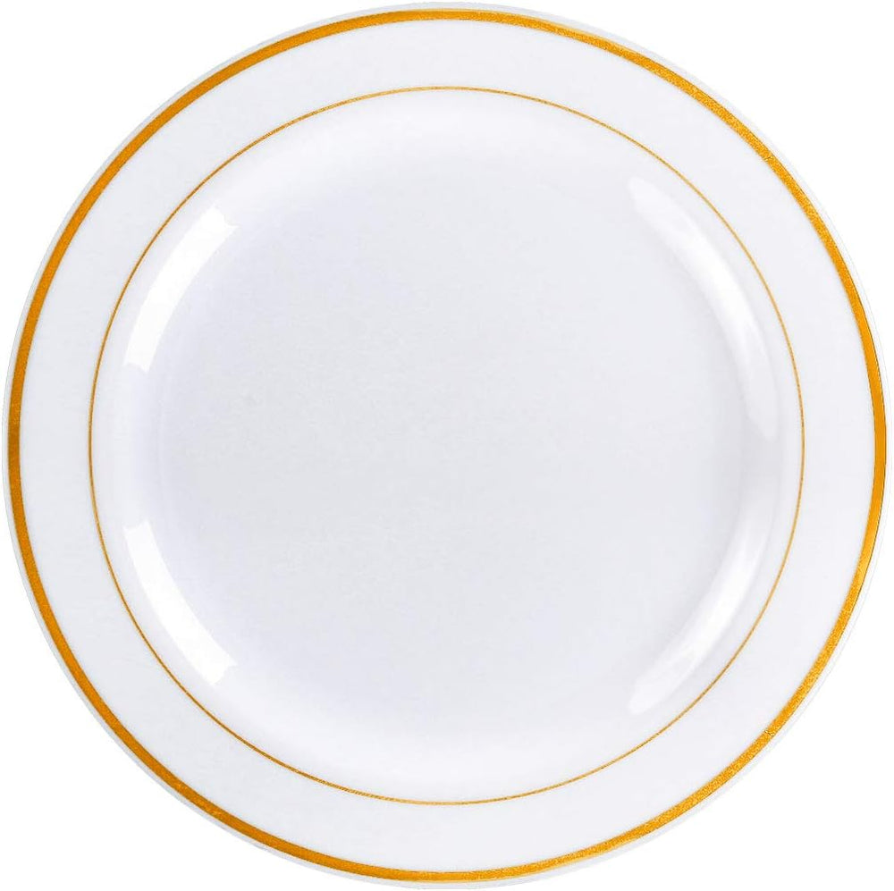 Gold Plastic Plates, MCIRCO 100 Pieces Disposable Party Plates for Weddings, ...