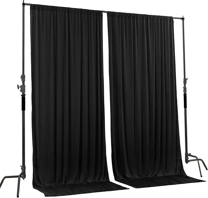 AK TRADING CO. 10 feet x 8 feet IFR Polyester Backdrop Drapes Curtains Panels with Rod Pockets - Wedding Ceremony Party Home Window Decorations - Black