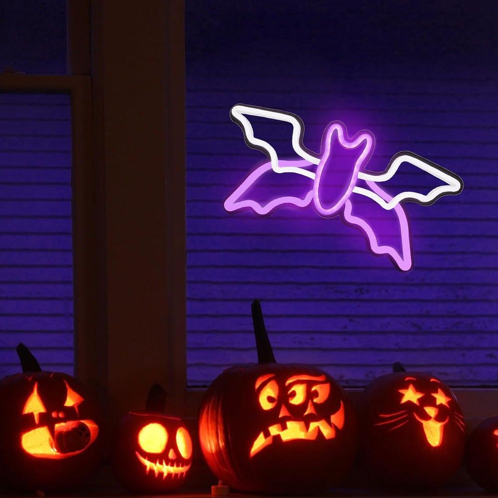 Halloween Neon Sign,Halloween Flying Bat Neon Light Sign with Adjustable Spee...