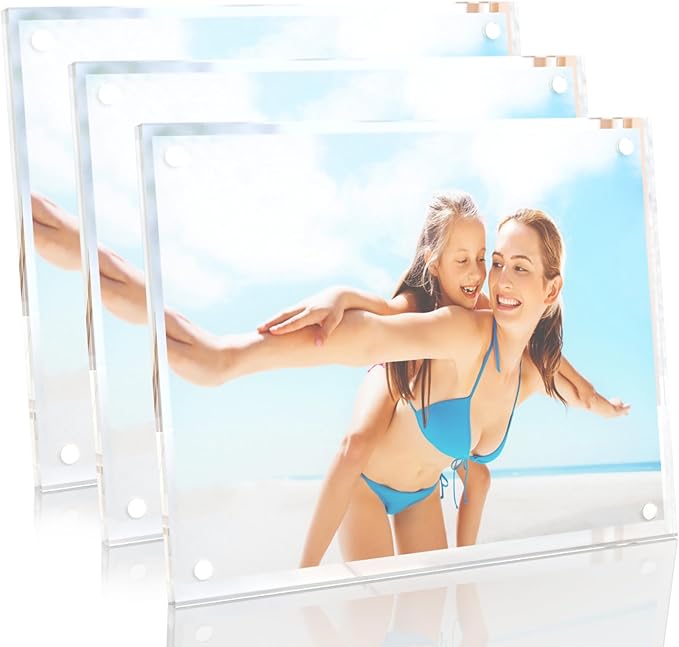 HELPLEX Picture Frames, 3 Pack 8x10 inch Acrylic Picture Frame Clear 8 x 10 Photo Frames Magnetic Picture Frames Ready for Tabletop Display, Effectively Protect Photos from Fading and Yellowing