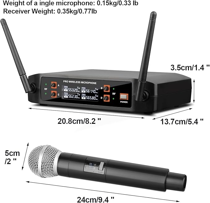 Depusheng DX4 Wireless Microphone, Professional 4 Channels Karaoke Handheld System for Home Karaoke, Meeting, Party, Church, DJ, Wedding, Home KTV Set