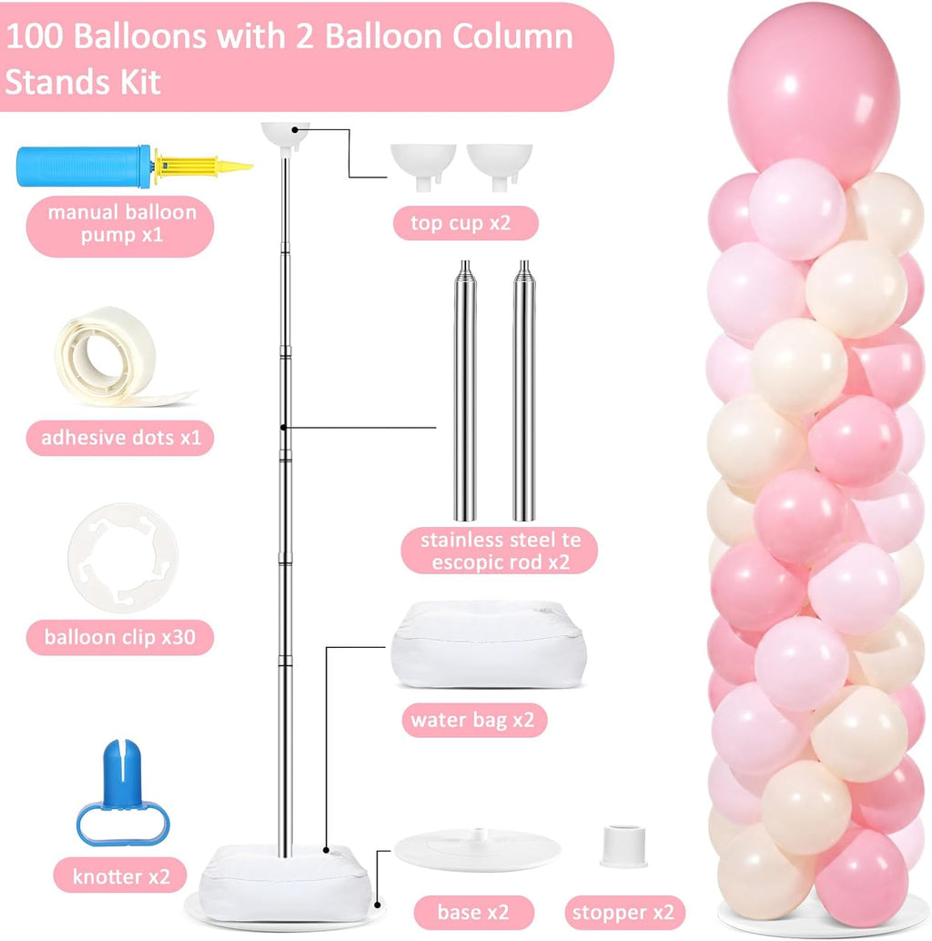 2 Sets Adjustable Balloon Column Stand Kit with Bases（Blush Pink）