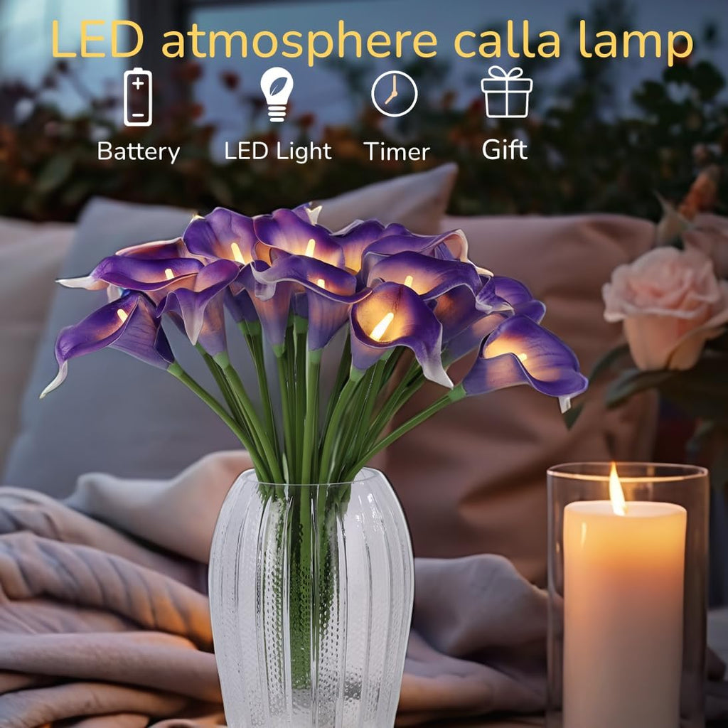 HOMESEASONS LED Calla Lily Lamp,20 Real Touch Artificial Flowers Lighted Bouquet,No Vase