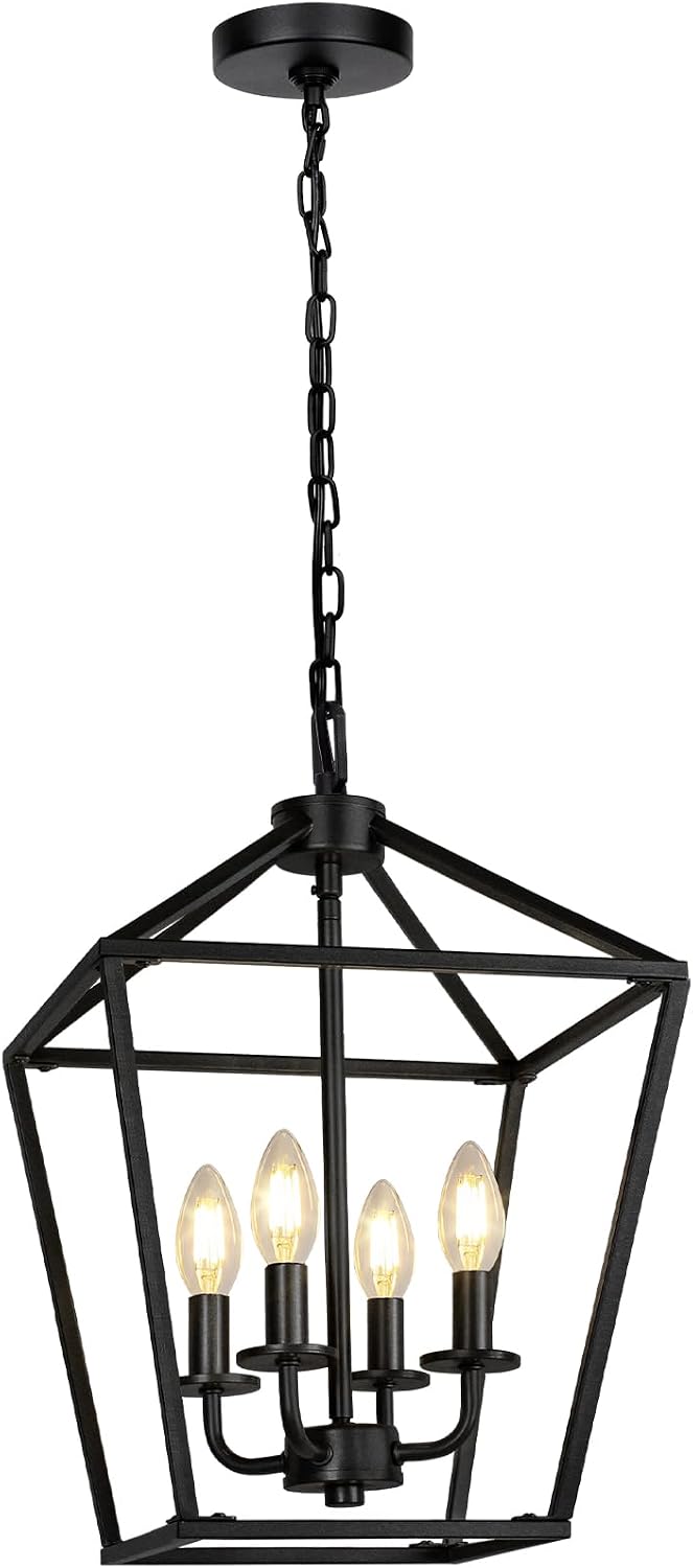 4 Light Chandelier, Industrial Ceiling Light Black Lantern Light Fixtures wit...