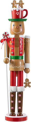 Glitzhome 24" H Nutcracker Christmas Decor Wooden Nutcracker Ornaments Gingerbread Man Nutcracker Figurine Traditional Christmas Decor for Tables Desktop Porch Holiday Festive