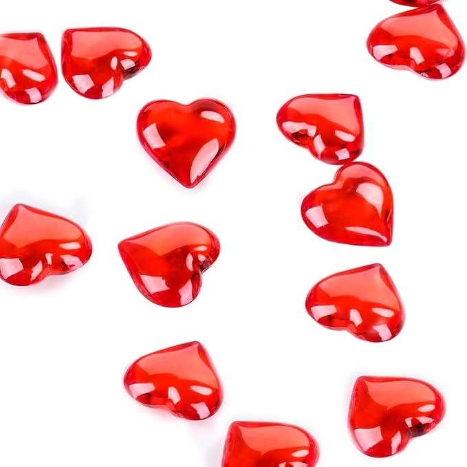 200pcs 3D Red Acrylic Heart Decorations, 22 mm Acrylic Hearts Shaped Decor Plastic Heart Vase Filler Table Decor Red