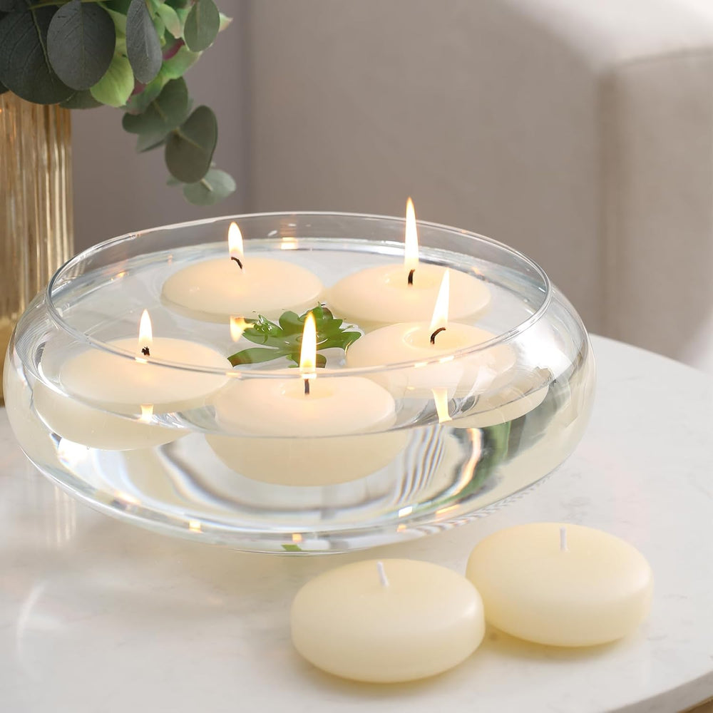 36 Pack Floating Candles, 3” Ivory Unscented Dripless Wax Burning Candles, fo...