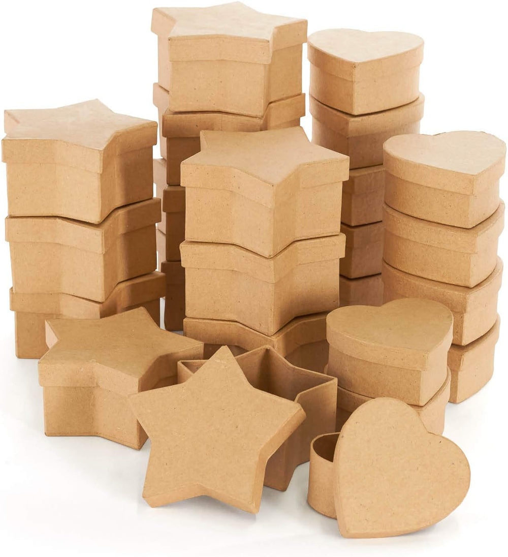 24 Paper Mache Star & Heart Boxes – Blank Craft Favor Box and Lid (3&quot...