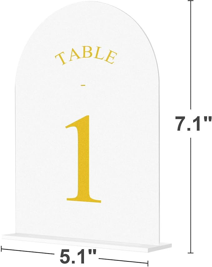 JOYIT Frosted Arch Wedding Table Numbers 1-30 with Stands – 5" X 7" Acrylic Gold Table Number Holders, Perfect for Wedding Receptions, Parties, Anniversaries, and Events