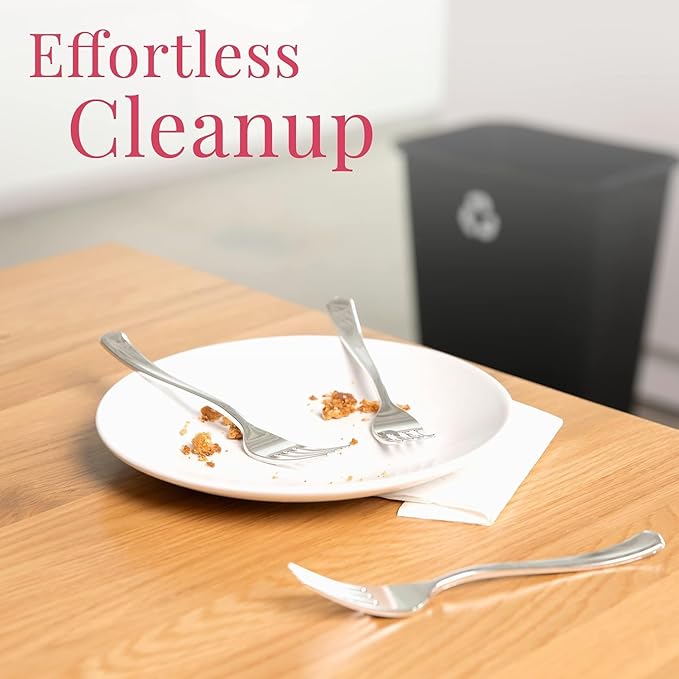 Prestee 300 Plastic Forks Heavy-Duty, Heavyweight Silverware Forks, Fancy Plastic Cutlery, Elegant Disposable Fork Pack, Bulk Disposable Flatware, Silver Fork for Christmas Holiday (Silver) (300 Count)