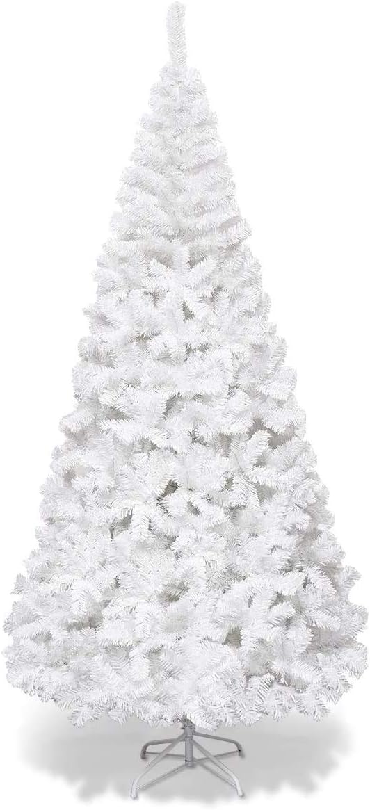 Goplus 6ft Artificial White Christmas Tree with 650 Branch Tips, Unlit