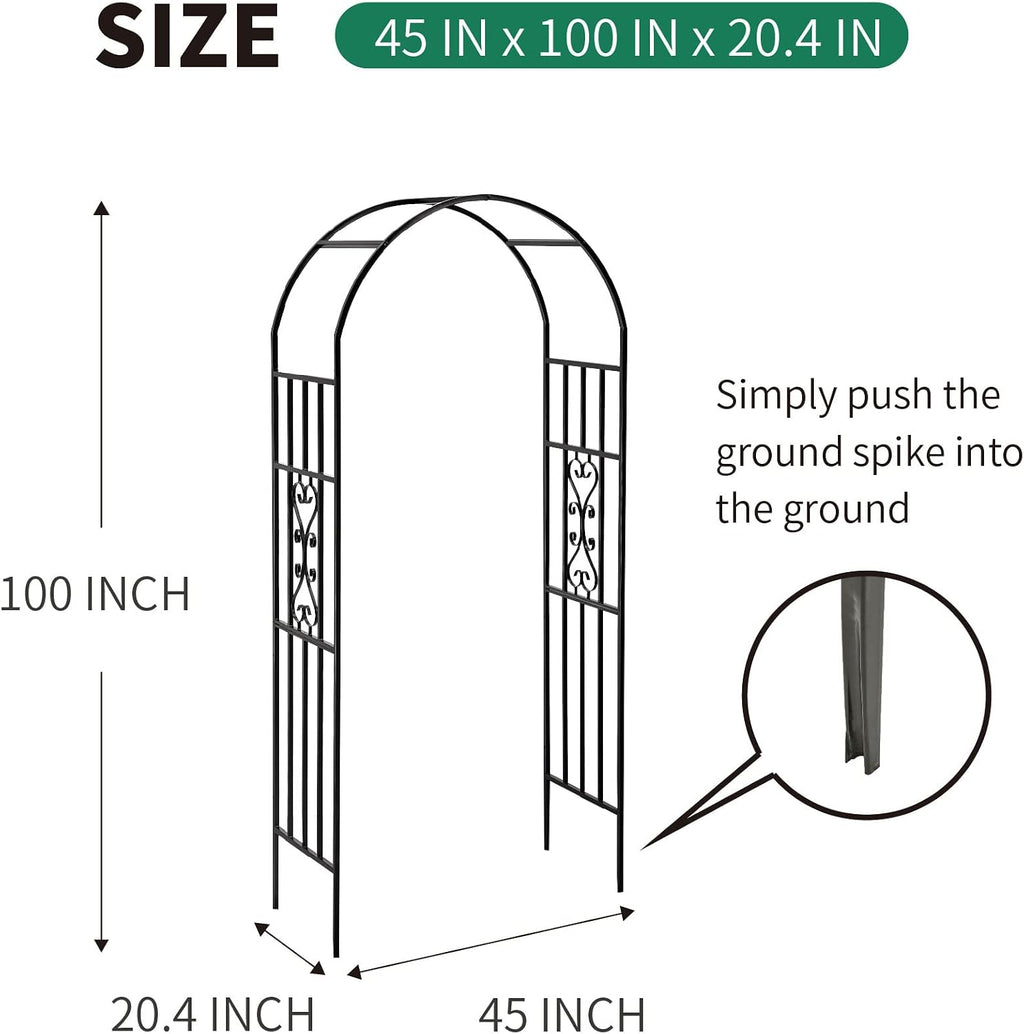 Metal Garden Archway, 100"H x 45"W Curved Arbor for Climbing Plants