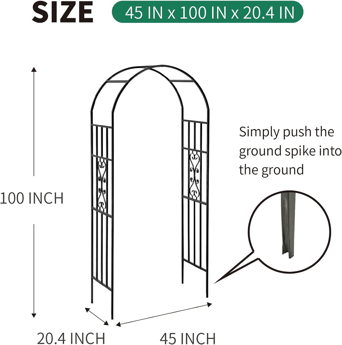 Metal Garden Archway, 100"H x 45"W Curved Arbor for Climbing Plants